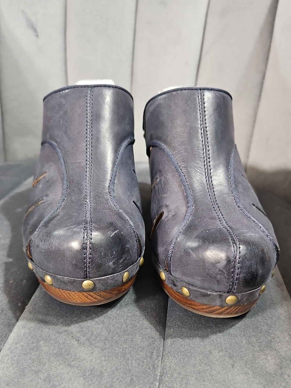 Kork-Ease Navy Leather Clog Mules with Brass Studs - Picture 6 of 6
